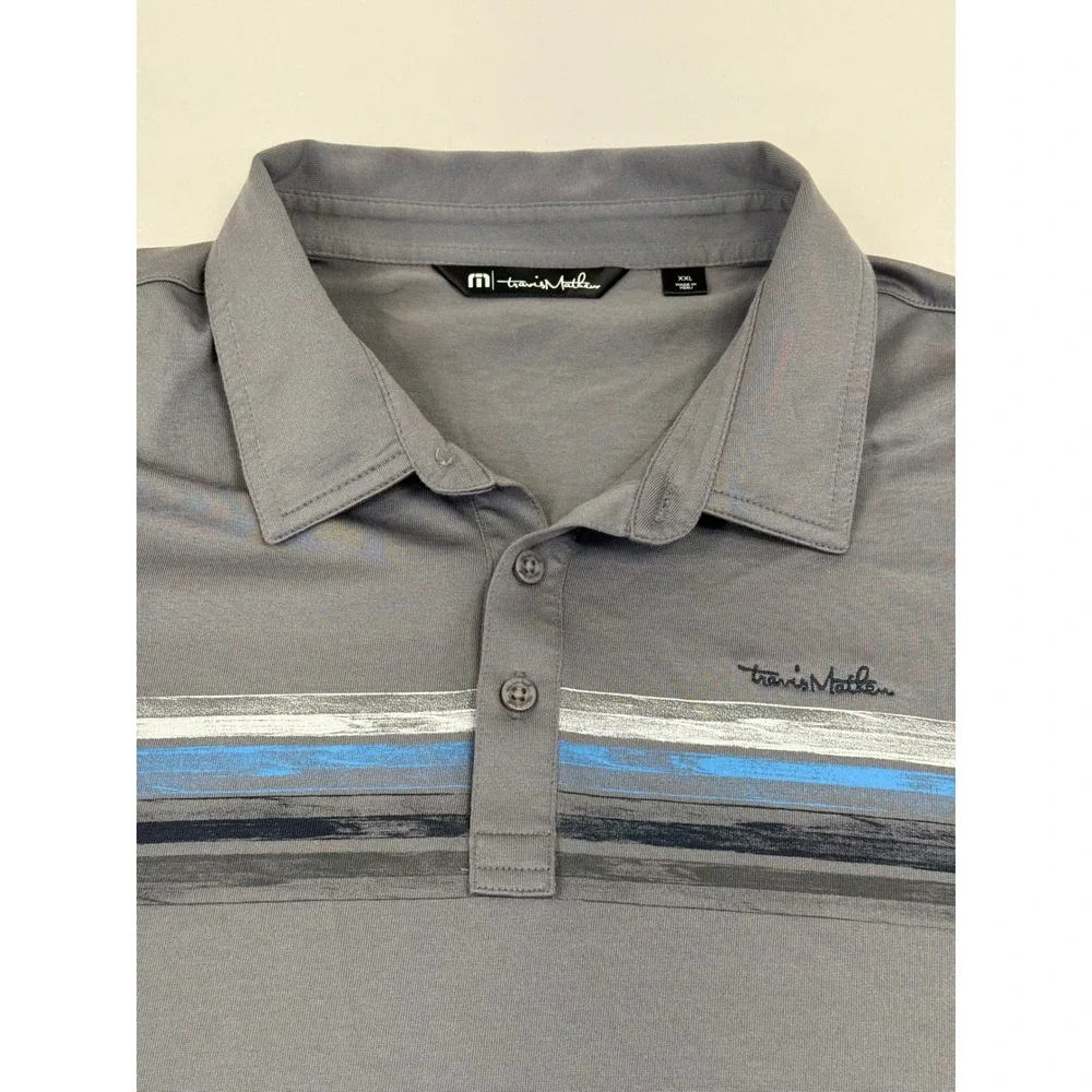 TravisMathew Mens XXL Polo Shirt Bundle 2 Pack Navy Blue Grey Striped Golf‎ Tops